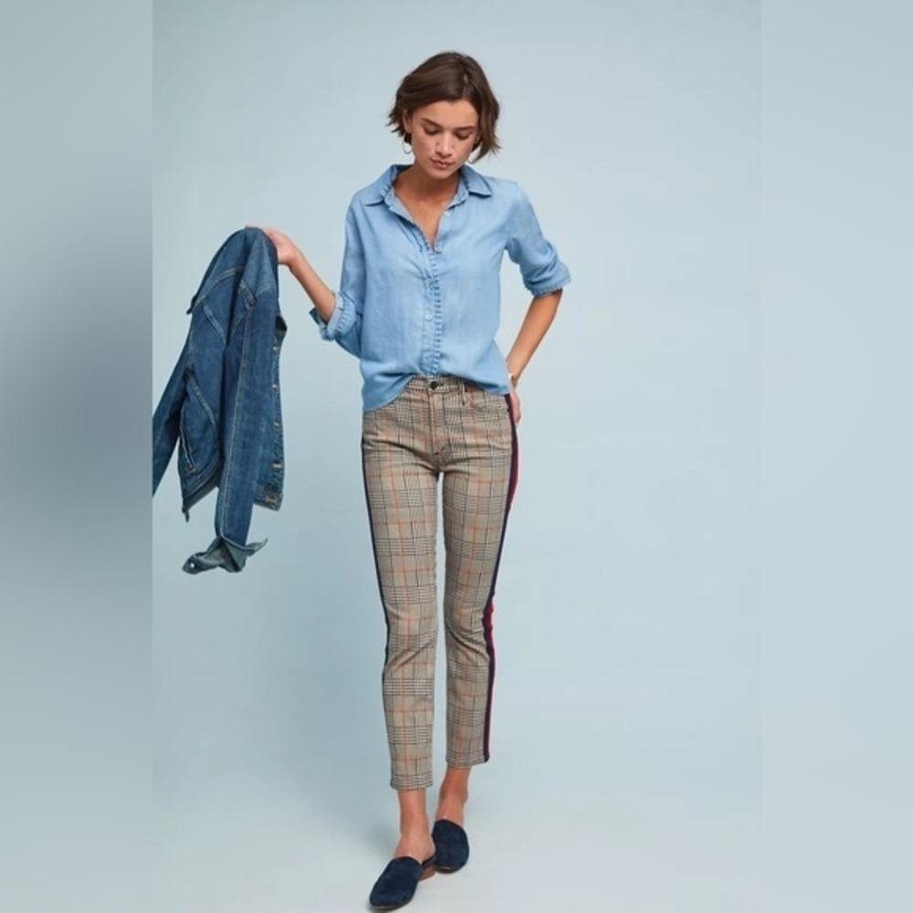 Mother The Insider High Rise Plaid Ankle Jeans Size 26